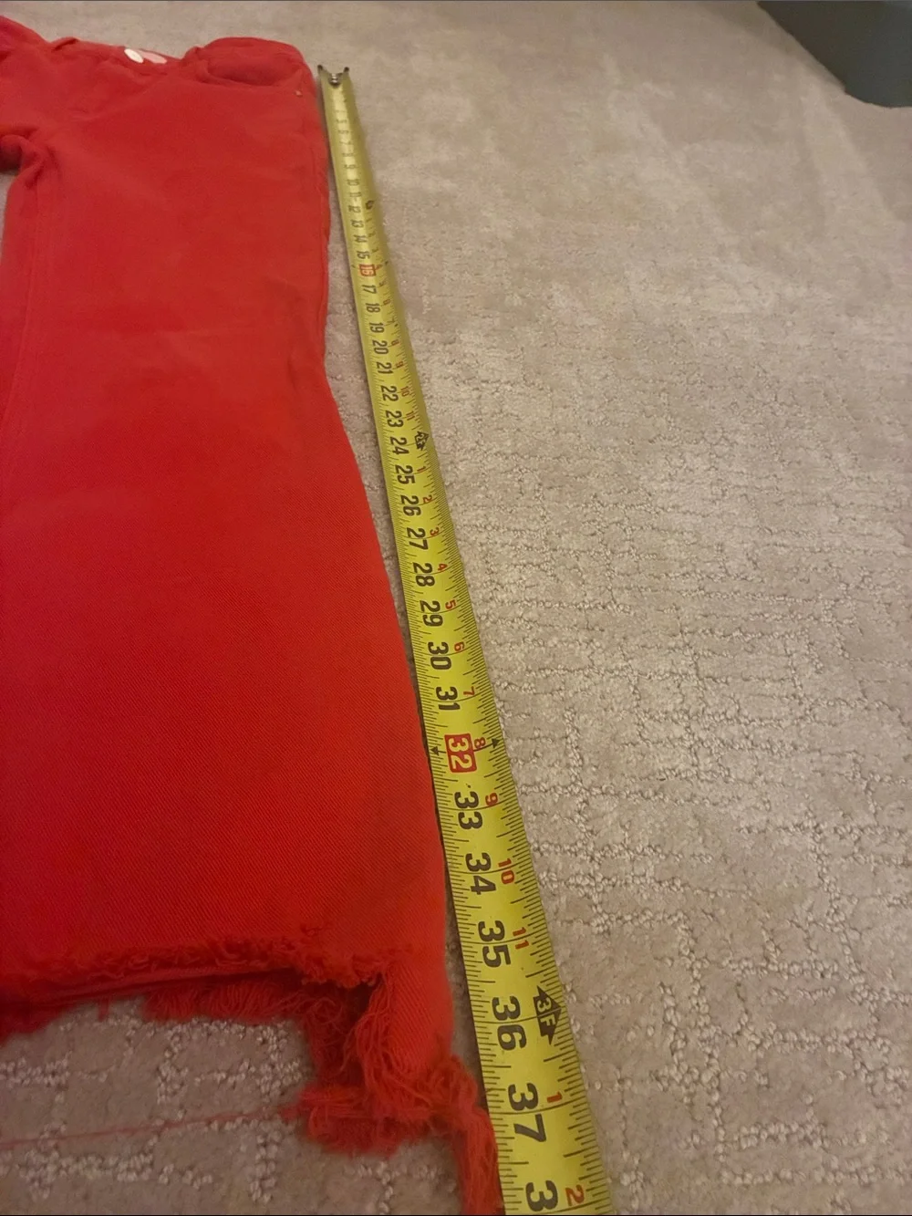 Women's Red Flare Jeans with Frayed Hem - Picture 3 of 8